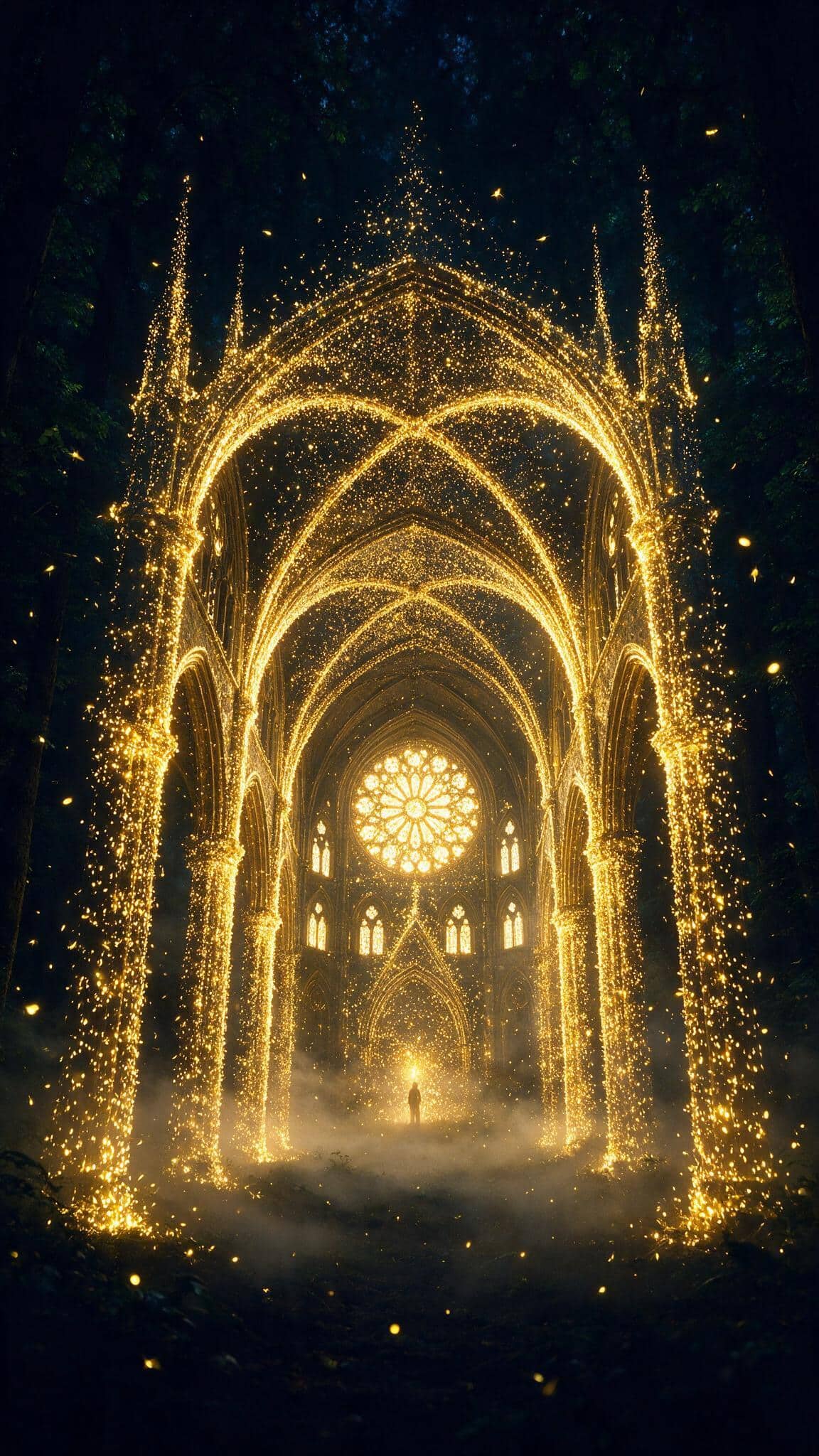 A cathedral interior in golden light